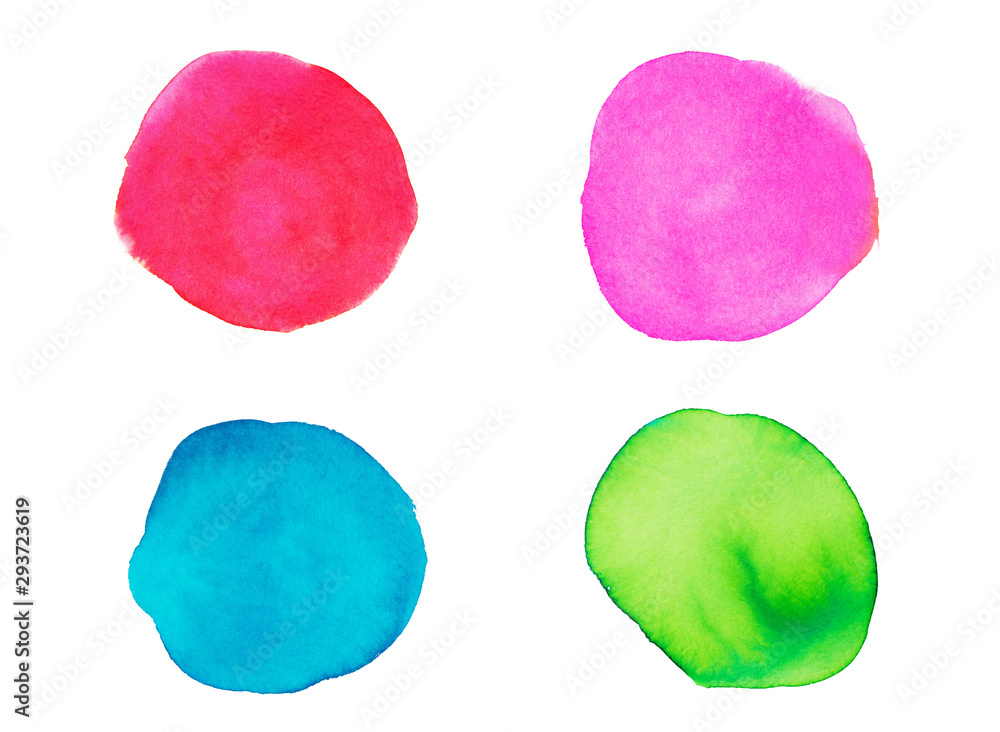 Watercolor design elements, rounds isolated on white background