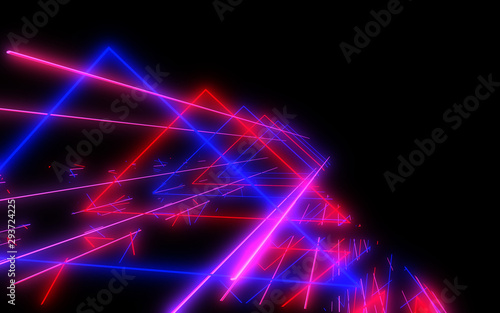 abstract architecture tunnel with neon light. 3d illustration