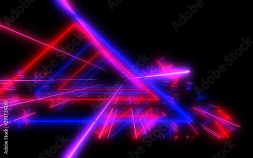 abstract architecture tunnel with neon light. 3d illustration