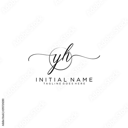 YH Initial handwriting logo with circle template vector.