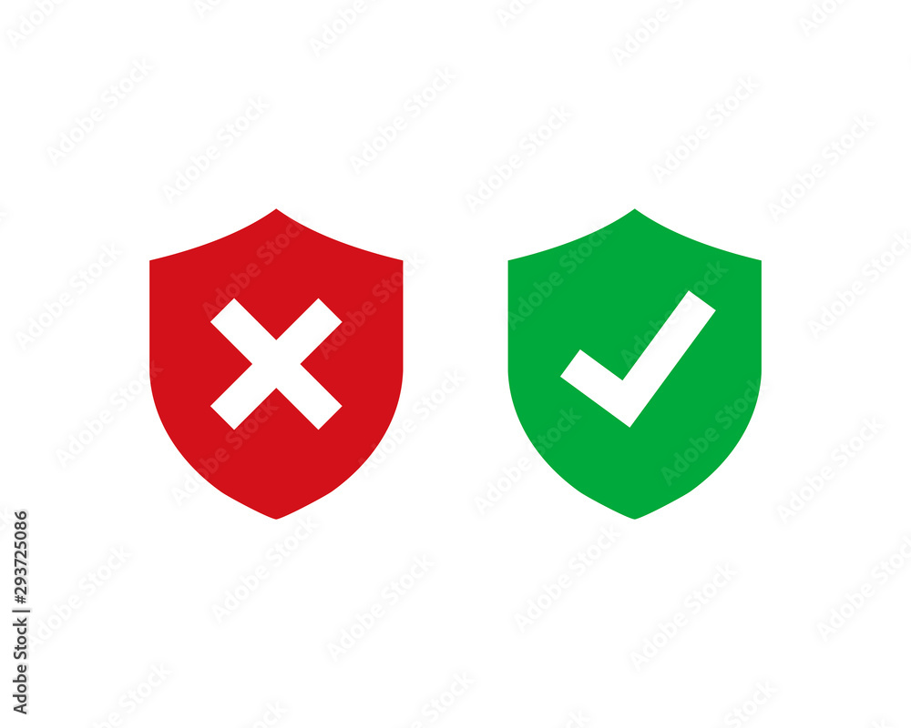 Obraz premium Shield, cross mark and check mark icon symbol vector