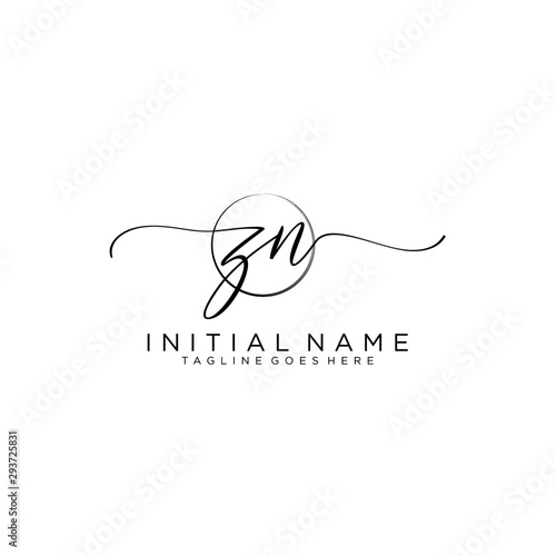 ZN Initial handwriting logo with circle template vector.