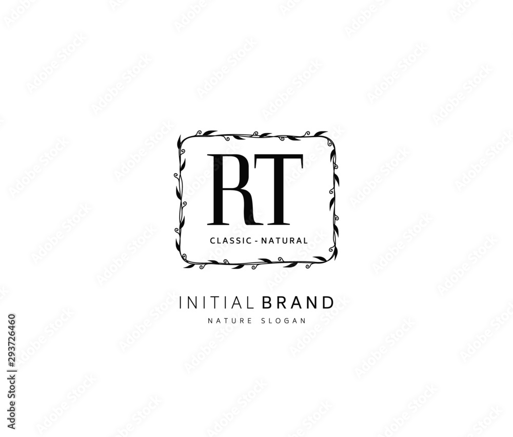 R T RT Beauty vector initial logo, handwriting logo of initial signature, wedding, fashion, jewerly, boutique, floral and botanical with creative template for any company or business.