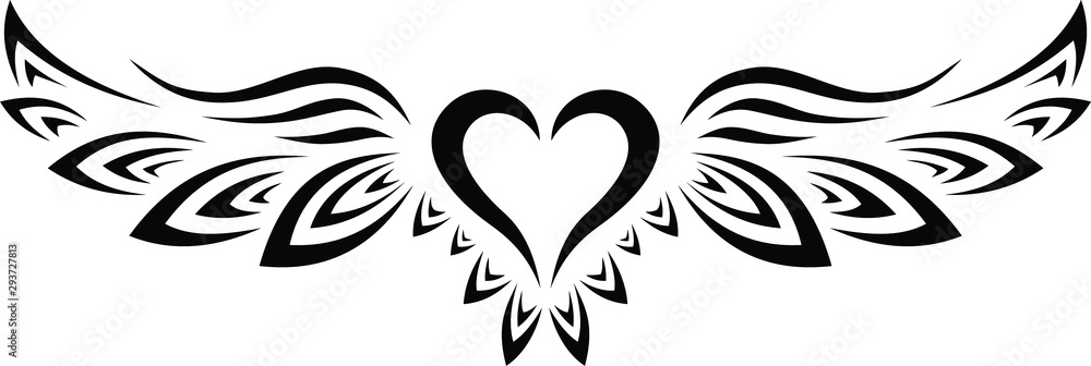 Black and White Tribal Tattoo Heart with Wings Stock Vector | Adobe Stock