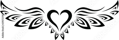 Black and White Tribal Tattoo Heart with Wings