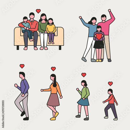 outline style happy family character set. flat design style minimal vector illustration.