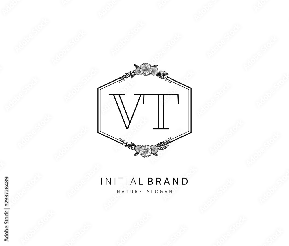 V T VT Beauty vector initial logo, handwriting logo of initial signature, wedding, fashion, jewerly, boutique, floral and botanical with creative template for any company or business.