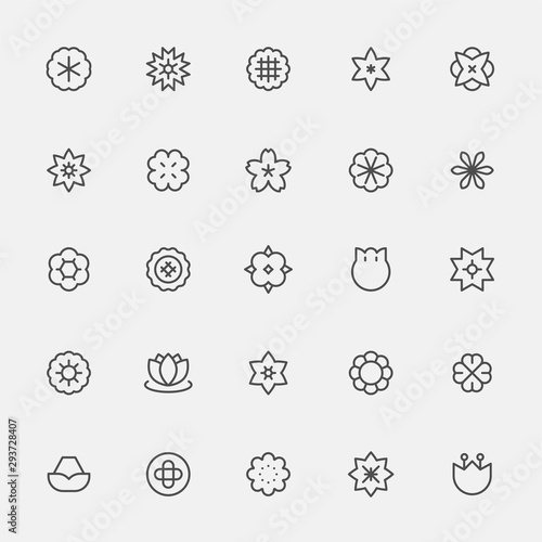 Set of monochrome simple line style flower icons. flat design style minimal vector illustration.