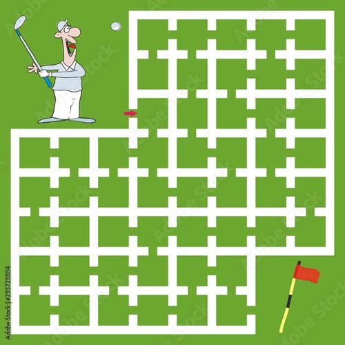 Labyrinth, leisure activity, golfer, vector  illustration