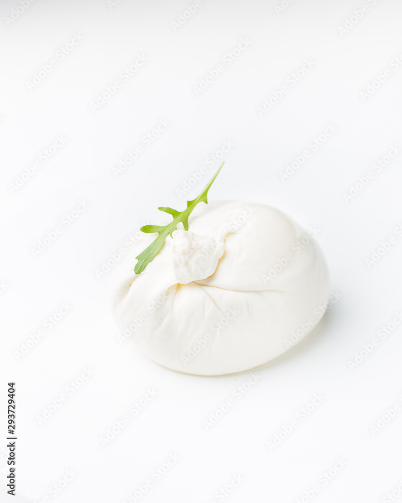 Burrata - Italian cheese, which is an excellent combination of mozzarella and cream on a white background Burrata - Italian cheese, which is an excellent combination of mozzarella and cream on a white background