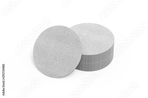 Round cardboard coaster mock up template on isolated white background, 3d illustration