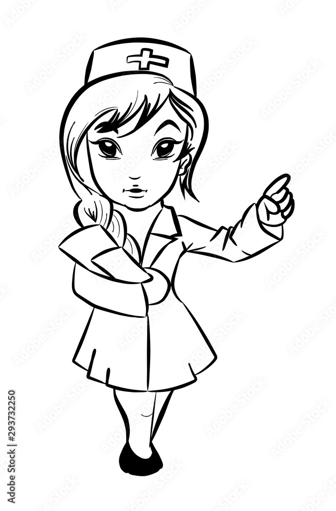 Cartoon nurse providing information with index finger up, hold patient chart in hand. Vector illustration isolated on white. Cartoon nurse providing information with index finger up, hold patient chart in hand. Vector illustration isolated on white.