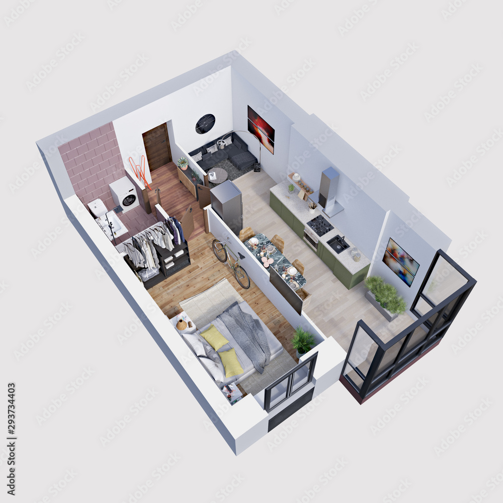 Floor Plan Studio Apartment Oneroom Apartment Stock Illustration 763728574