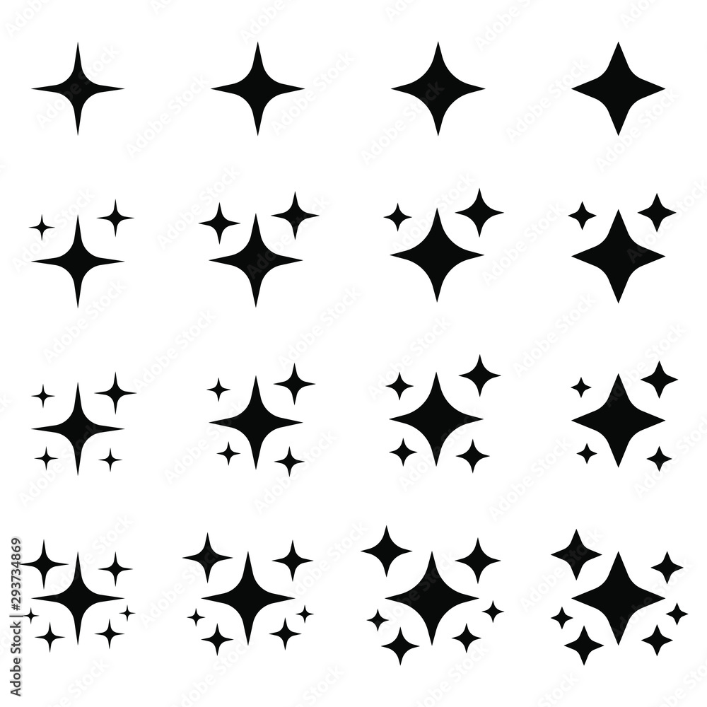 Black sparkles symbols vector. The set of sample vector stars sparkle icon. Bright firework, decoration twinkle, shiny flash. Glowing light effect stars and bursts collection. Black sparkles symbols vector. The set of sample vector stars sparkle icon. Bright firework, decoration twinkle, shiny flash. Glowing light effect stars and bursts collection.