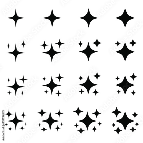 Black sparkles symbols vector. The set of sample vector stars sparkle icon. Bright firework, decoration twinkle, shiny flash. Glowing light effect stars and bursts collection.