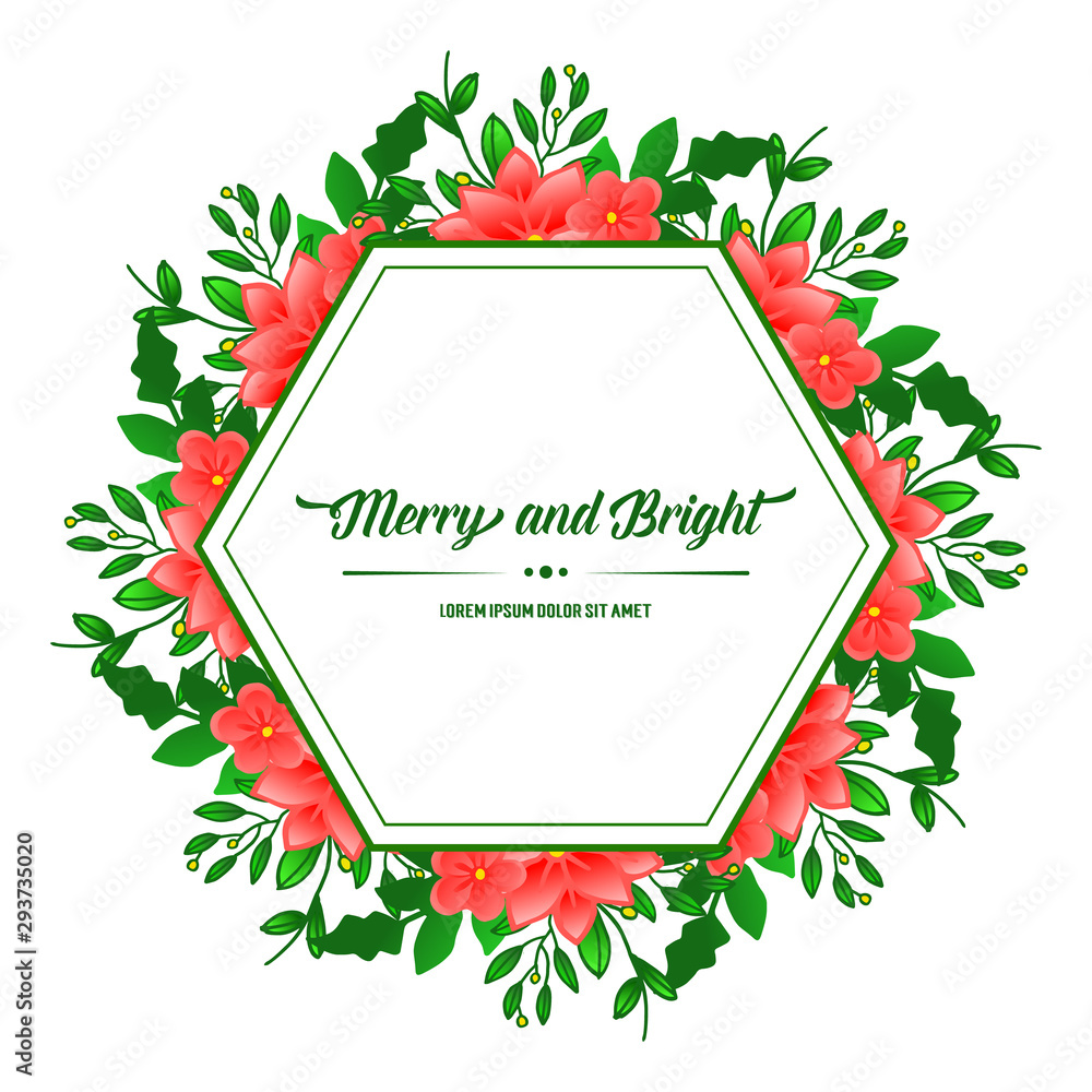 Wallpaper of card merry and bright, with abstract cute orange flower frame. Vector