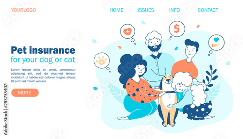 Pet insurance. Family concept with beloved dog, protection and care for pets. Website template