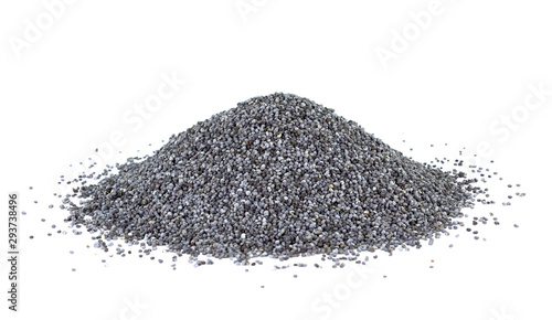Heap of dry poppy seeds isolated on white