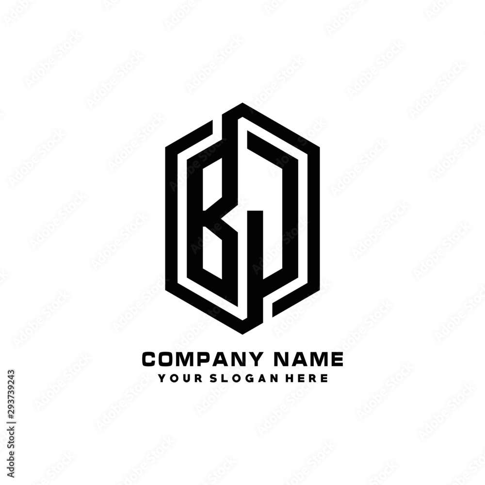 BJ initials business abstract logo in the shape of a hexagon, with a thick line connected around the letters BJ initials business abstract logo in the shape of a hexagon, with a thick line connected around the letters