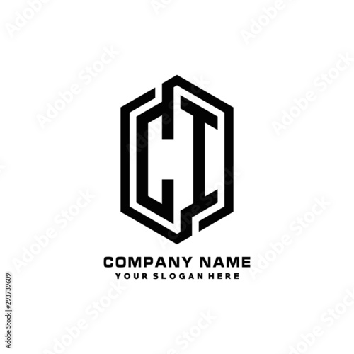 CI initials business abstract logo in the shape of a hexagon, with a thick line connected around the letters