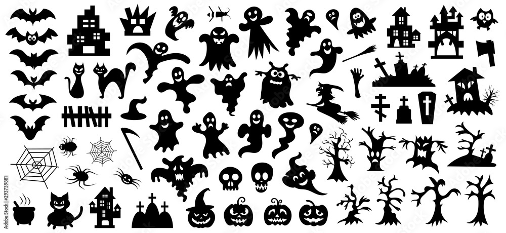 Set of silhouettes of Halloween on a white background. Vector illustration Set of silhouettes of Halloween on a white background. Vector illustration