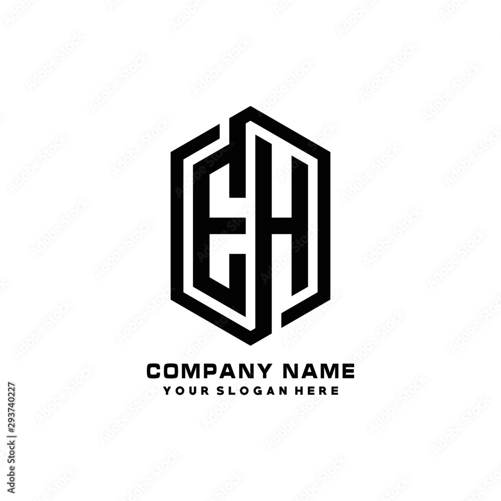 EH initials business abstract logo in the shape of a hexagon,.with a thick line connected around the letters EH initials business abstract logo in the shape of a hexagon,.with a thick line connected around the letters