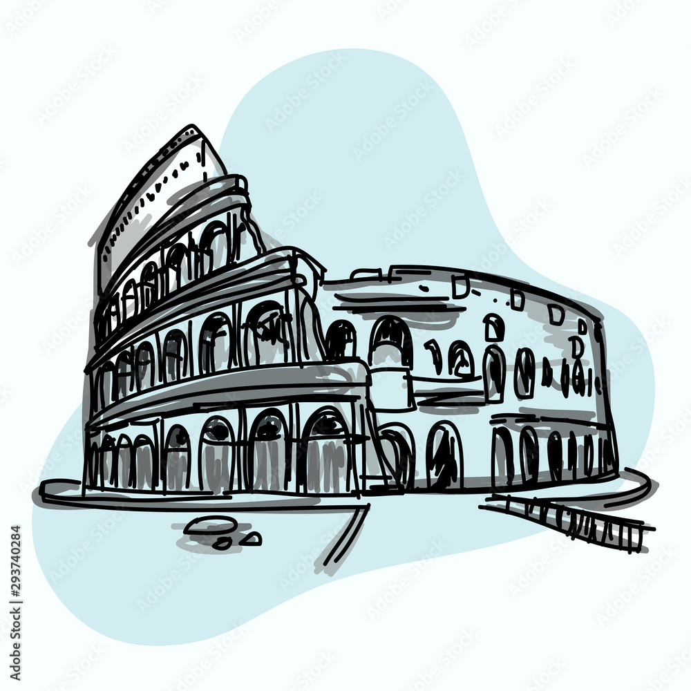 Hand Sketch Illustration of World famous landmark of Colosseum in Rome at Italy