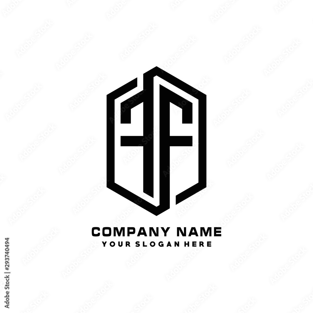 Fototapeta premium FF initials business abstract logo in the shape of a hexagon,.with a thick line connected around the letters