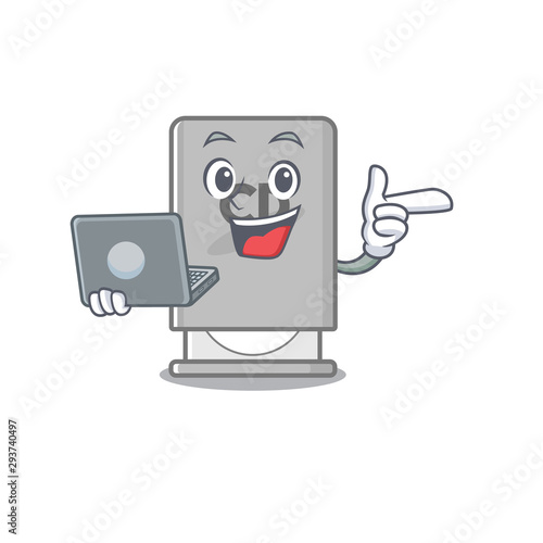 With laptop rom drive mascot isolated with cartoon