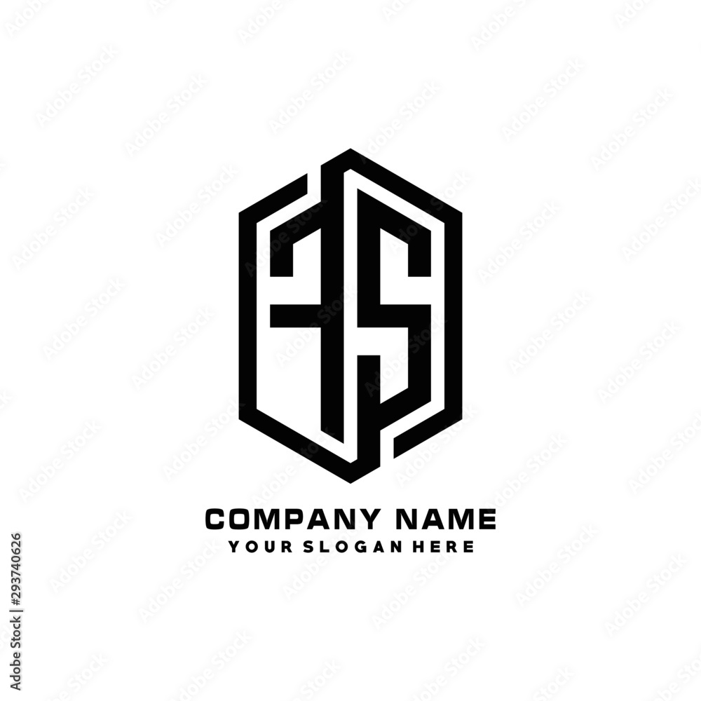FS initials business abstract logo in the shape of a hexagon,.with a thick line connected around the letters FS initials business abstract logo in the shape of a hexagon,.with a thick line connected around the letters
