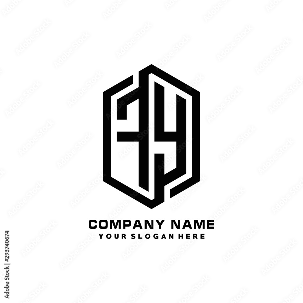 FY initials business abstract logo in the shape of a hexagon,.with a thick line connected around the letters FY initials business abstract logo in the shape of a hexagon,.with a thick line connected around the letters