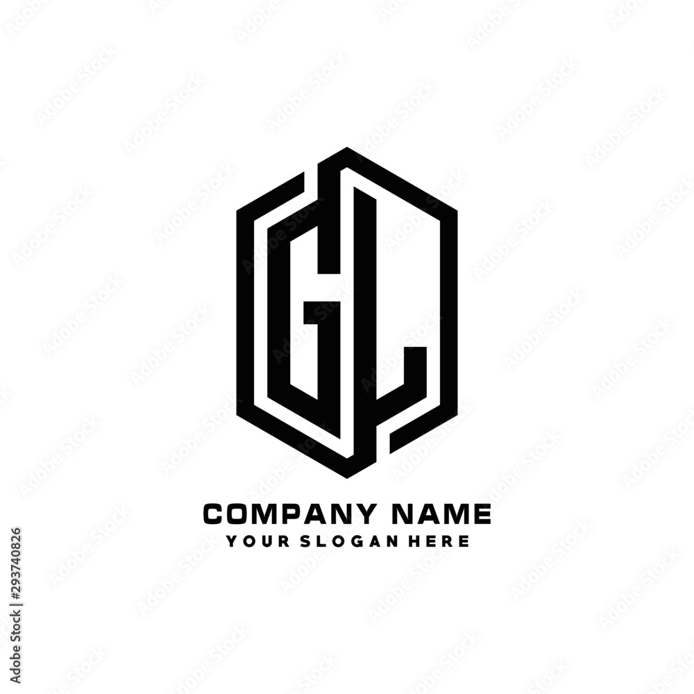 GL initials business abstract logo in the shape of a hexagon,.with a thick line connected around the letters GL initials business abstract logo in the shape of a hexagon,.with a thick line connected around the letters
