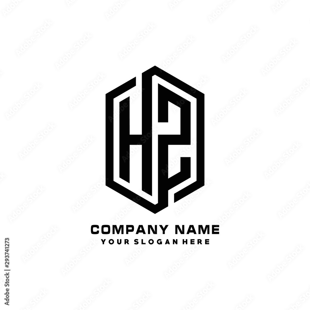 HZ initials business abstract logo in the shape of a hexagon, with a thick line connected around the letters HZ initials business abstract logo in the shape of a hexagon, with a thick line connected around the letters