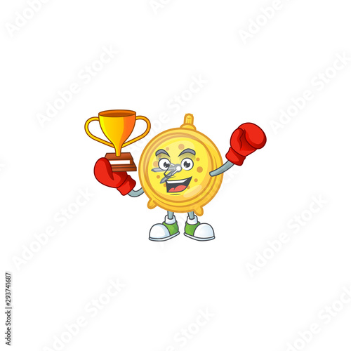 Boxing winner alarm clock character on white background