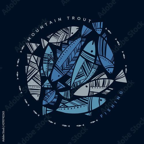 Trout fish in folk decorative style for poster
