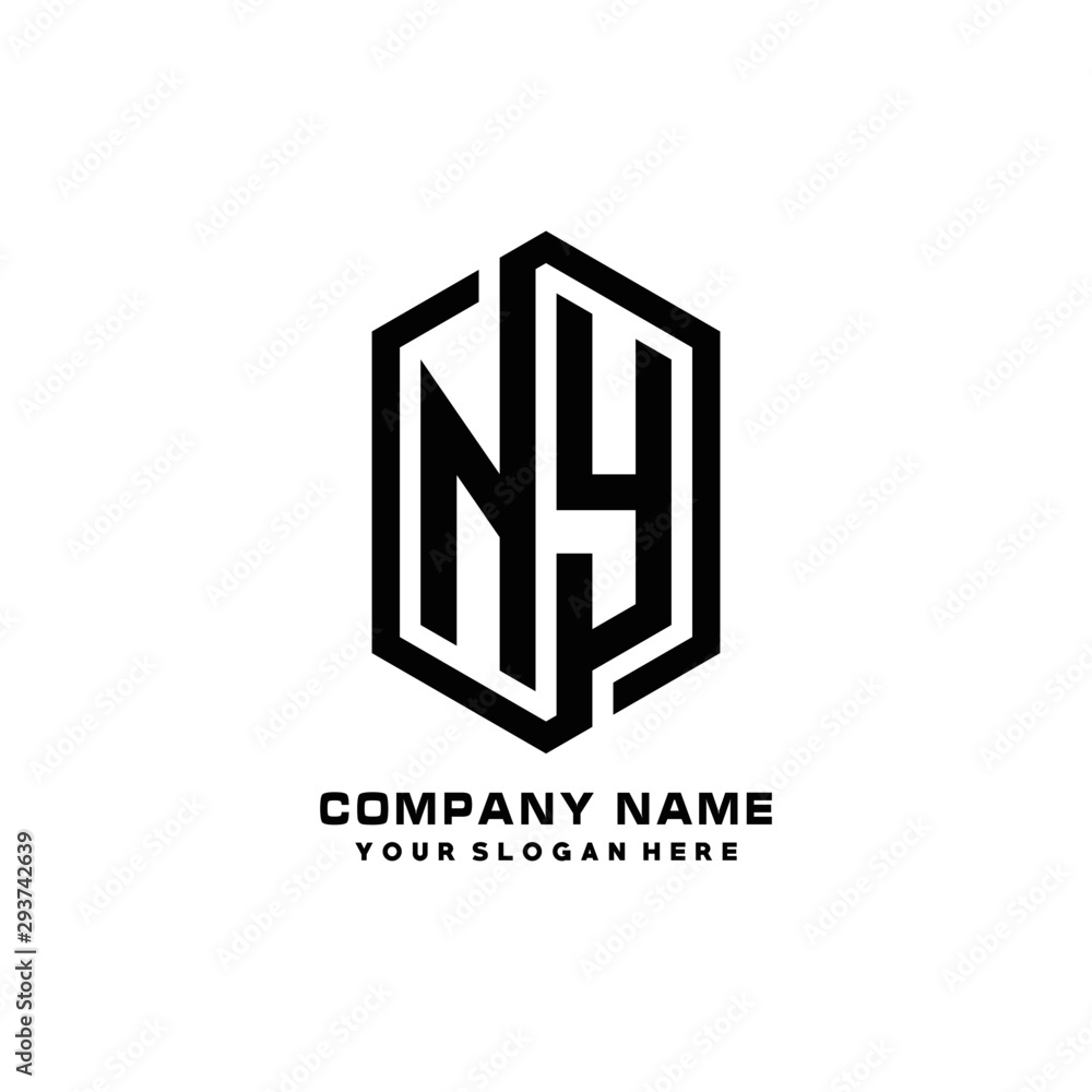 NY initials business abstract logo in the shape of a hexagon, with a thick line connected around the letters NY initials business abstract logo in the shape of a hexagon, with a thick line connected around the letters