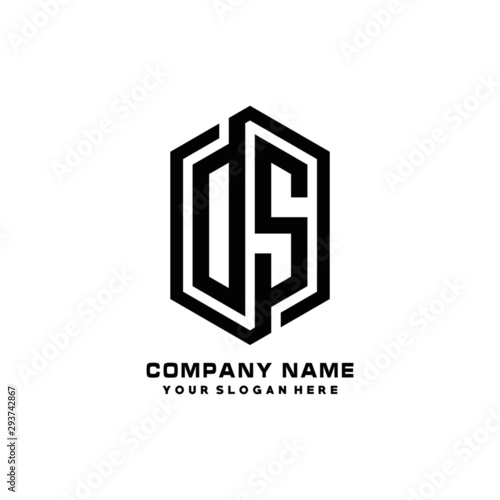 OS initials business abstract logo in the shape of a hexagon, with a thick line connected around the letters