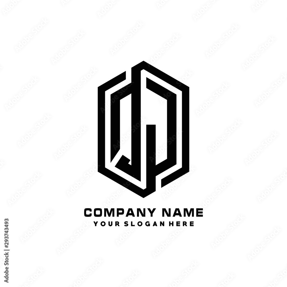 QJ initials business abstract logo in the shape of a hexagon, with a thick line connected around the letters QJ initials business abstract logo in the shape of a hexagon, with a thick line connected around the letters