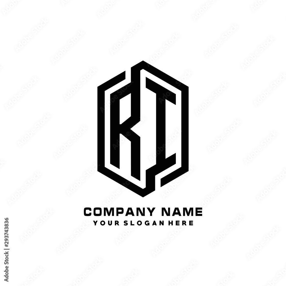 RI initials business abstract logo in the shape of a hexagon, with a thick line connected around the letters RI initials business abstract logo in the shape of a hexagon, with a thick line connected around the letters
