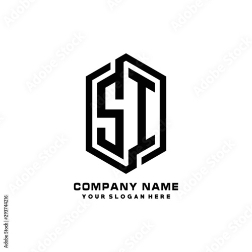 SI initials business abstract logo in the shape of a hexagon, with a thick line connected around the letters