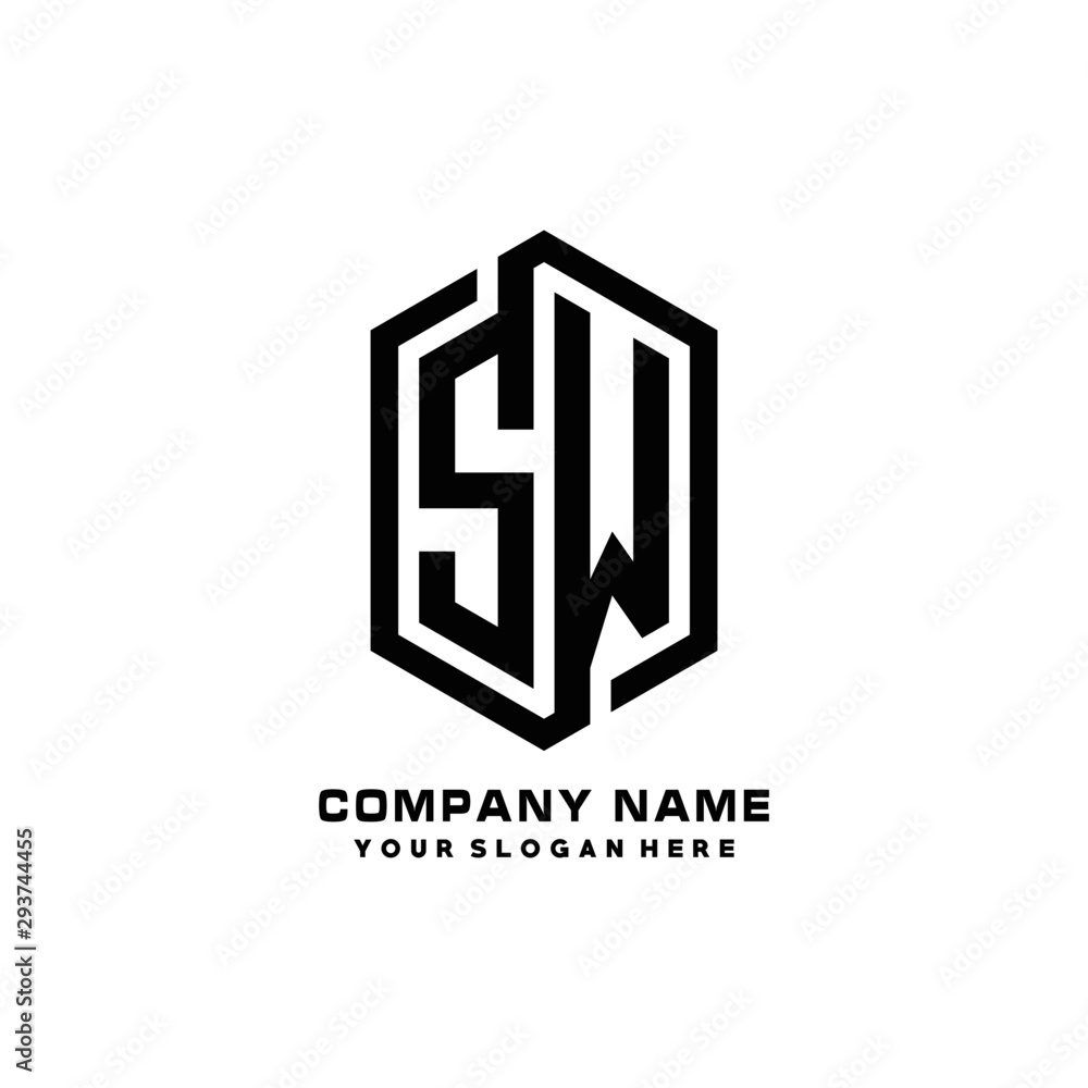 SW initials business abstract logo in the shape of a hexagon, with a thick line connected around the letters SW initials business abstract logo in the shape of a hexagon, with a thick line connected around the letters