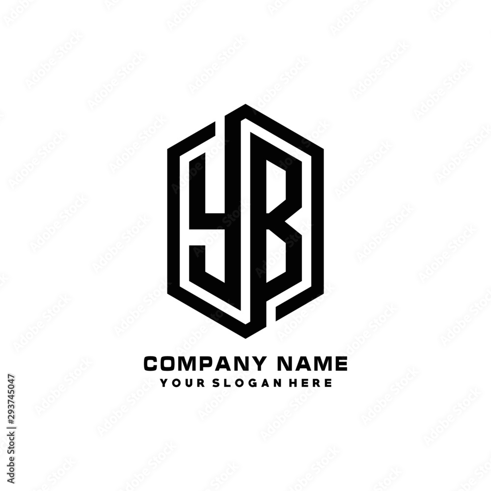YB initials business abstract logo in the shape of a hexagon, with a thick line connected around the letters YB initials business abstract logo in the shape of a hexagon, with a thick line connected around the letters
