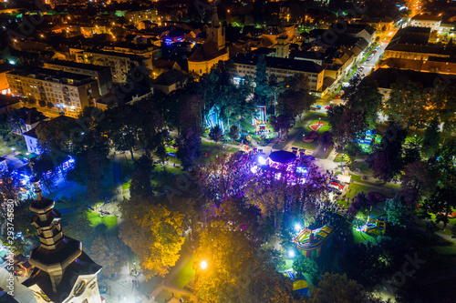 Bjelovar, Bjelovar Bilogora County, Croatia - September 29, 2019: A night view of Bjelovar and the Gibonni concert at the central city park photo