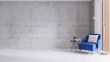 Modern loft living room and decorating ideas , blue wall with concrete wall .3d render