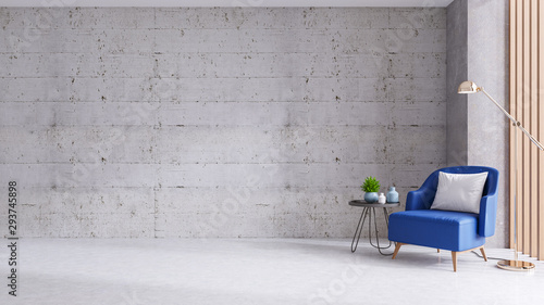 Modern loft  living room and decorating ideas , blue wall with concrete wall .3d render