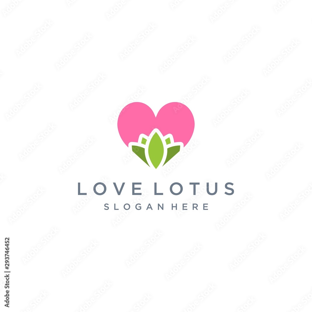 modern logo design of natural lotus flower with heart