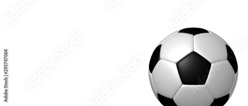 Soccer Ball  Football Banner With Free Copy Space - Black And White 3D Illustration Isolated On White Background