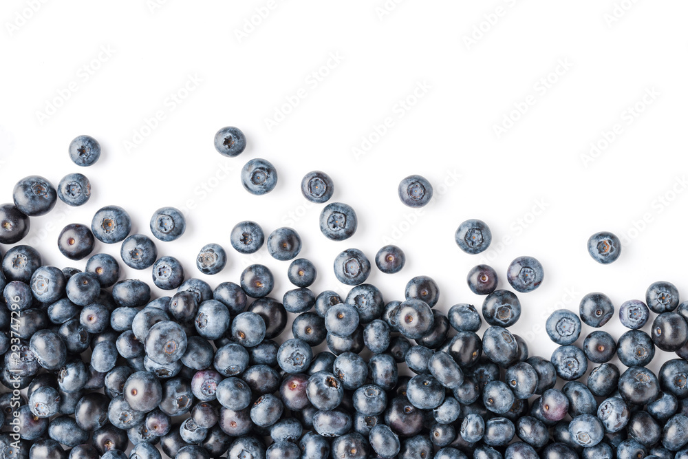 Delicious blueberries on white background with copyspace. Top view Delicious blueberries on white background with copyspace. Top view