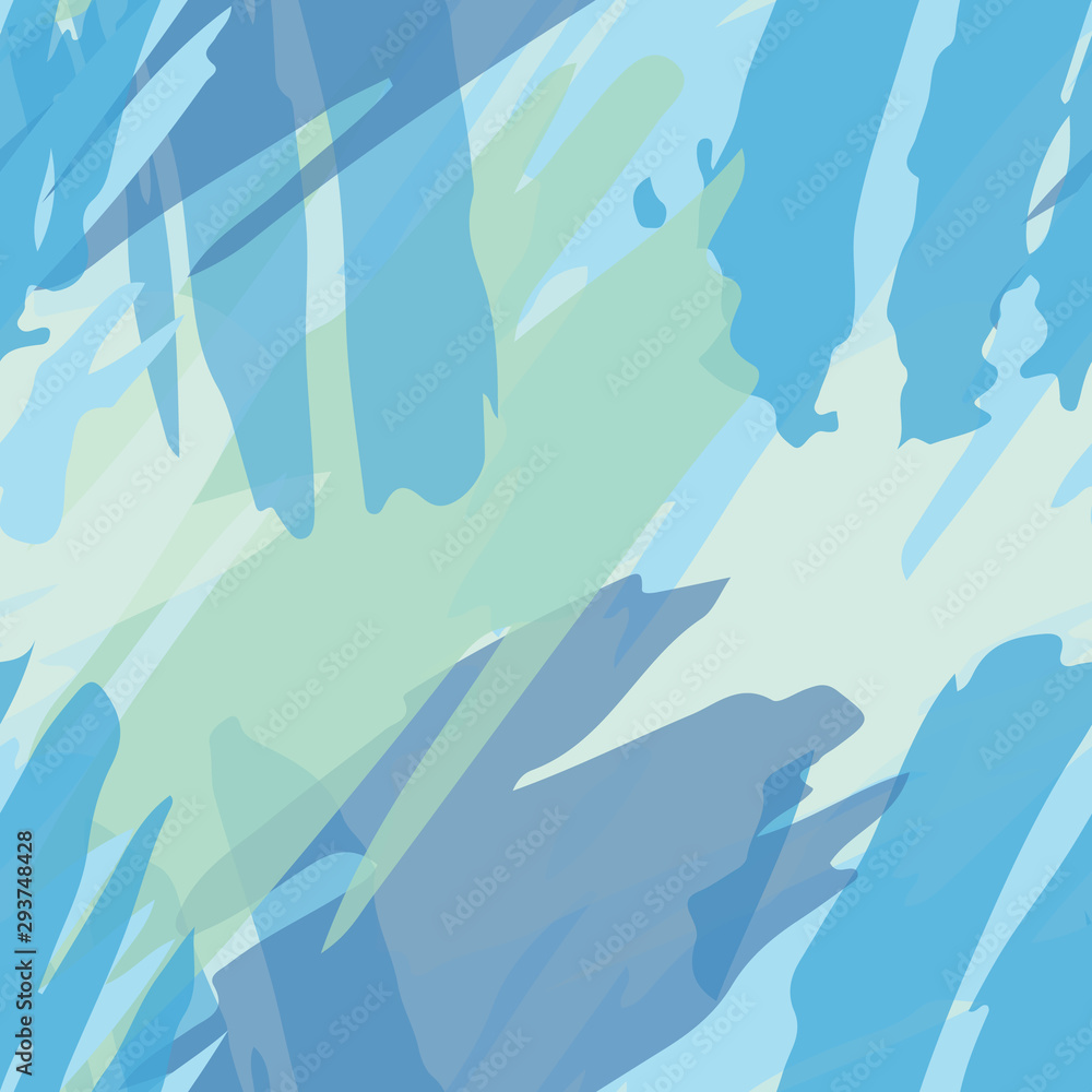 Vector seamless pattern of abstract background with brush strokes. Blue and green hand made texture. Bold tileable repeat.