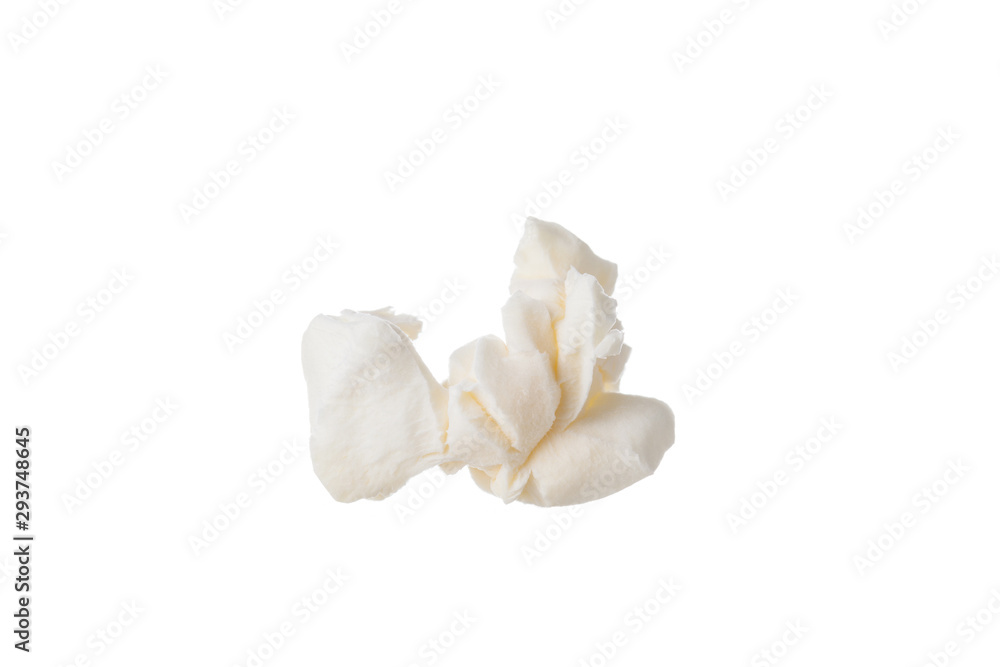 Close up Popcorn isolated on white background with space for text. Close up Popcorn isolated on white background with space for text.